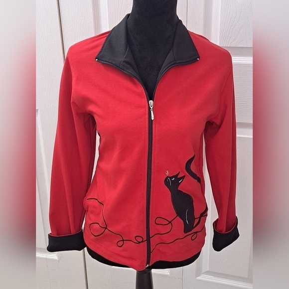 Allison Daley Red Embroidered Jacket With Black Cat Size XSP - Picture 3 of 9